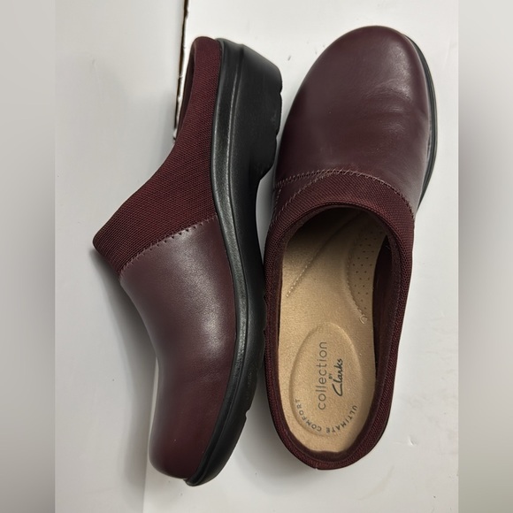 Sz 6 WOMENS CLARKS CLOGS SLIP-ON MULES SHOES BURGUNDY COLOR - Picture 1 of 7